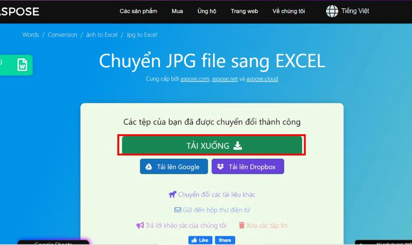 Cách chuyển file JPG sang Excel miễn phí với Aspose App