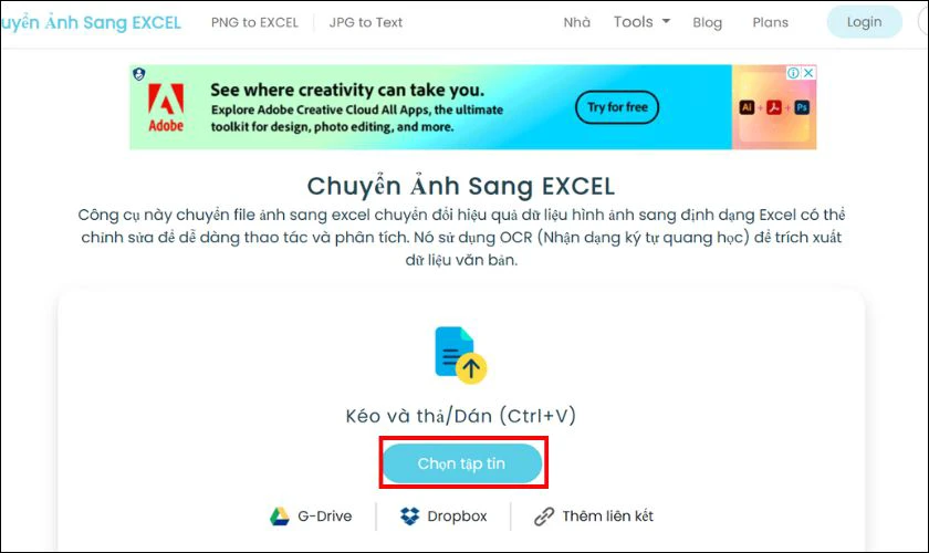 Chuyển JPG sang Excel miễn phí với JPGtoExcel