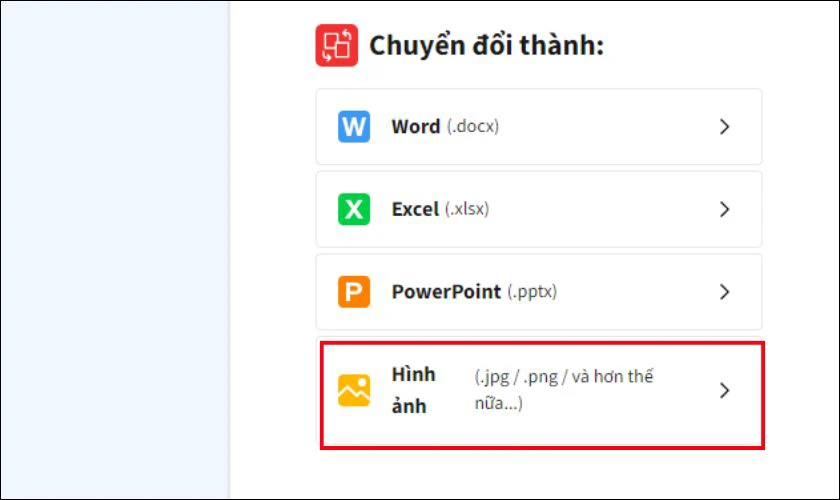Bạn chọn Hình ảnh để chuyển toàn bộ trang PDF sang ảnh