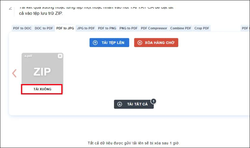 Bạn nhấn Tải xuống để tải từng file ảnh JPG hoặc Tải tất cả để tải file ZIP
