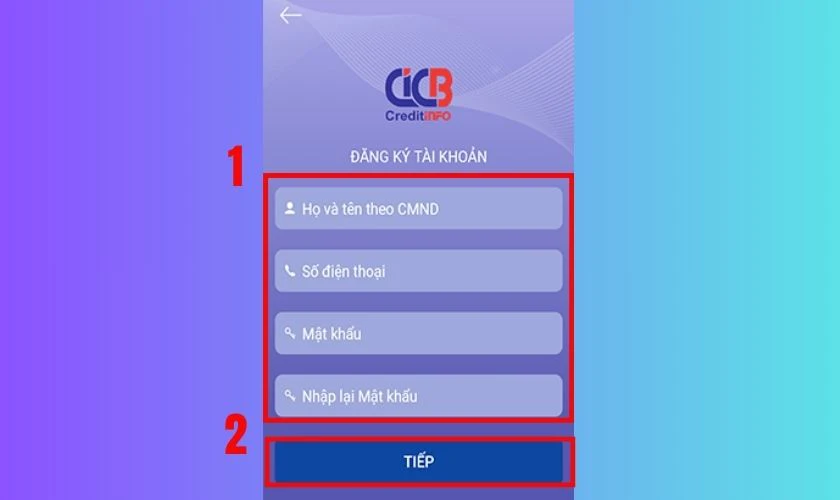 Đăng ký tài khoản app CIC Credit Connect