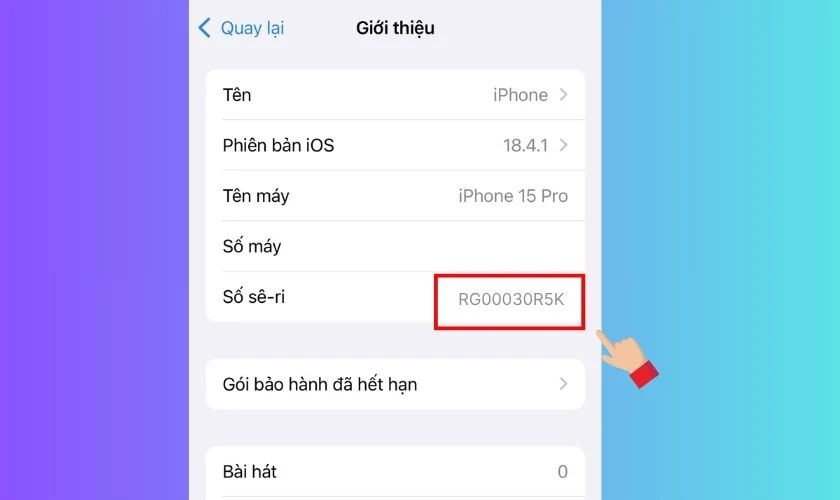 Kéo xuống để tìm IMEI hoặc Số Serial