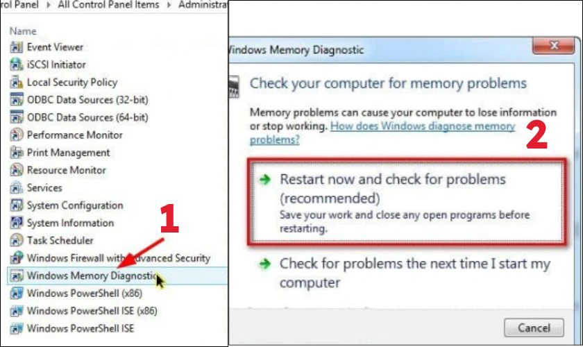 Khởi chạy công cụ Windows Memory Diagnostic