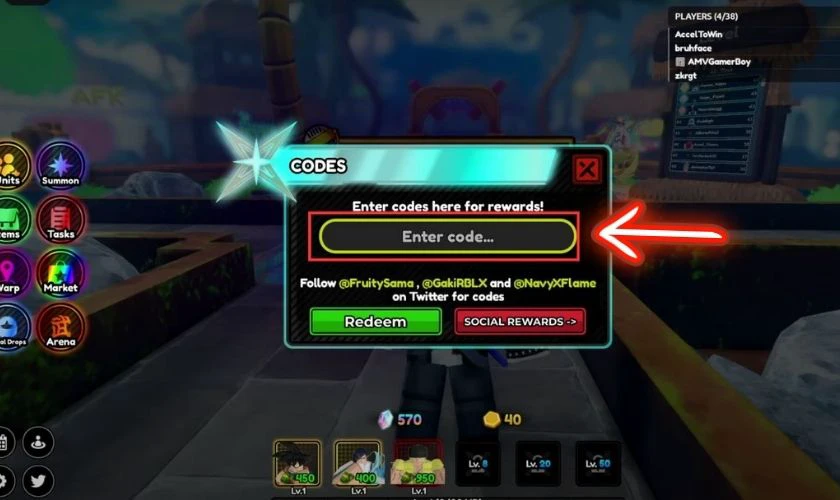 Nhập mã code All Star Defense X mới nhất vào cửa sổ