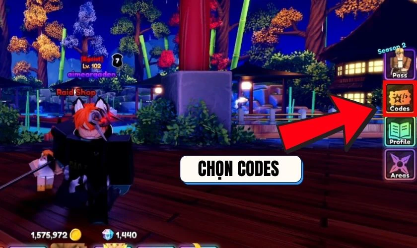 Trong sảnh (Lobby), chọn tùy chọn Code