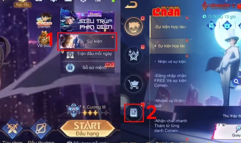 Chọn Sự kiện, nhấn vào Thông báo