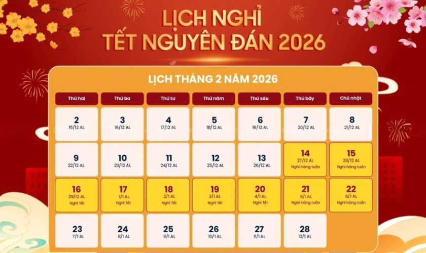 Tết Âm Lịch 2026 học sinh và người lao động được nghỉ mấy ngày