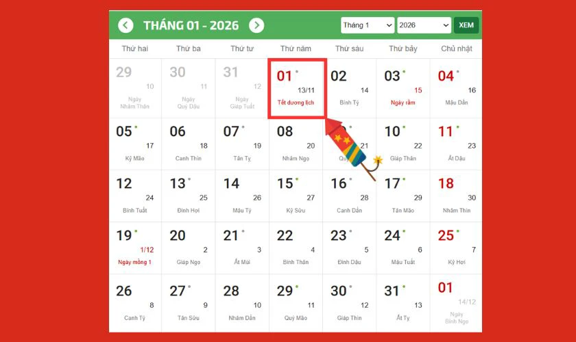 Còn bao nhiêu ngày nữa đến Tết Dương lịch 2026