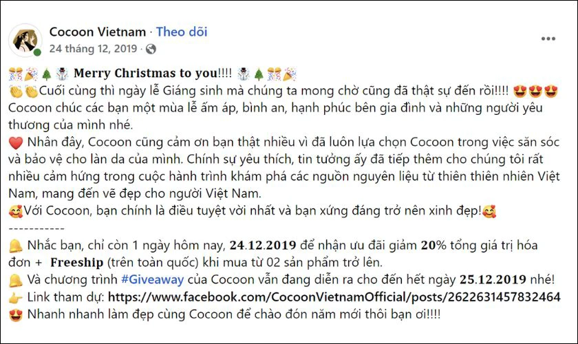 Mẫu content Giáng sinh cho thương hiệu mỹ phẩm