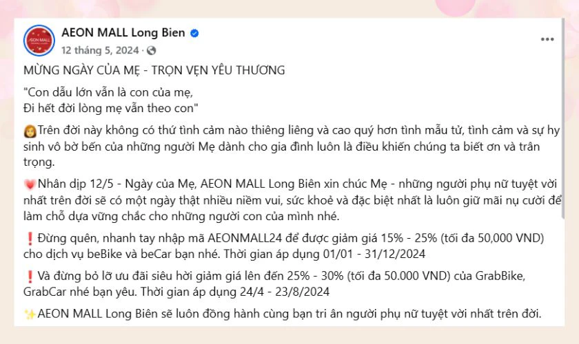 Content Ngày của Mẹ cho siêu thị, tạp hóa