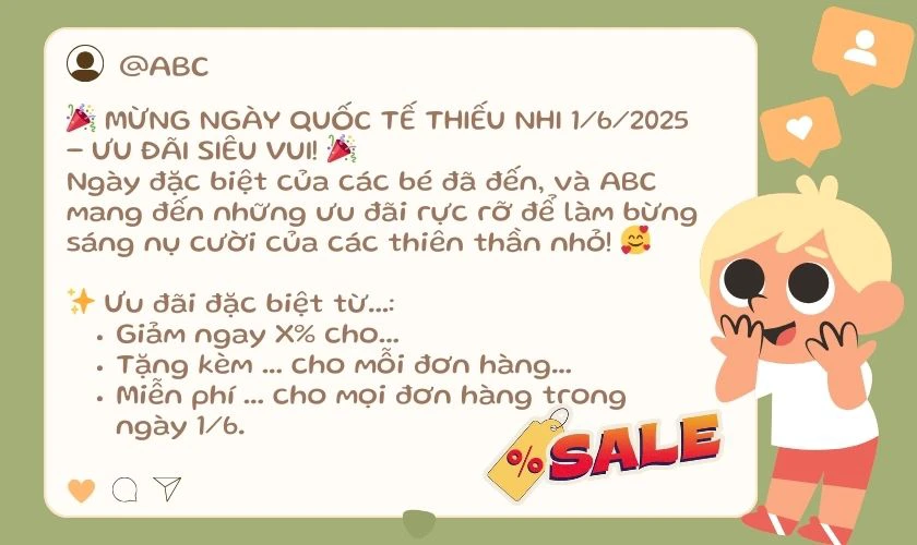 Content khuyến mãi, ưu đãi ngày Quốc tế Thiếu nhi 