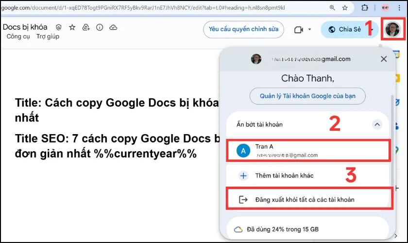 Cách copy Google Docs bị khóa bằng tài khoản Google khác