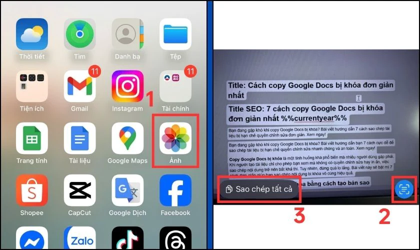 Copy Google Docs bị khóa bằng Camera trên điện thoại