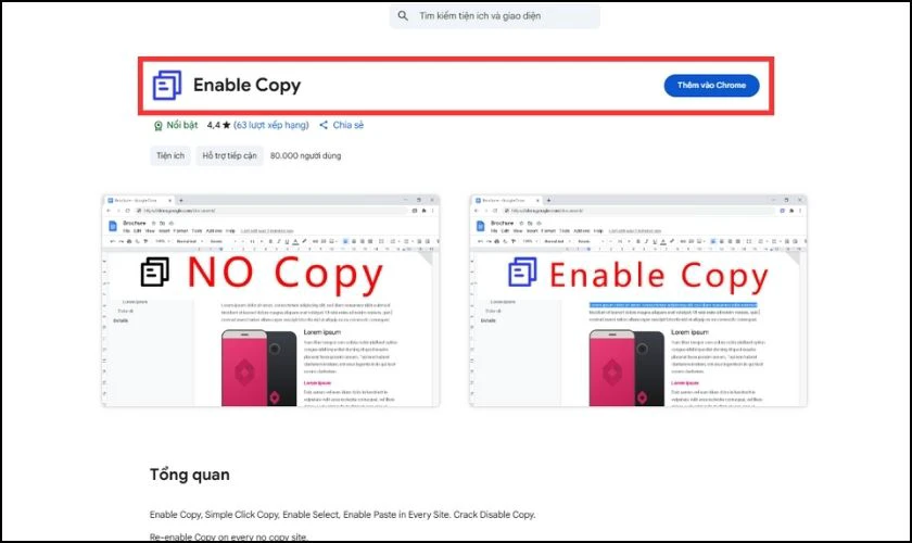 Copy Google Docs bị khóa bằng tiện ích Enable Copy