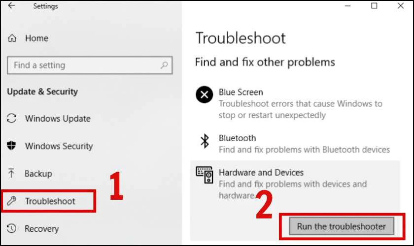 Trong mục Troubleshoot