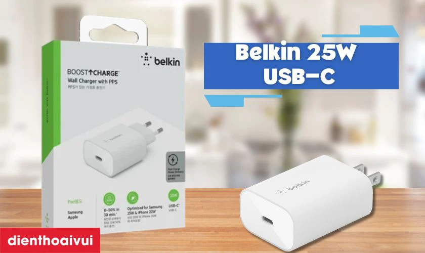 Củ sạc nhanh Belkin 25W USB-C chuẩn PD/PPS 1 cổng