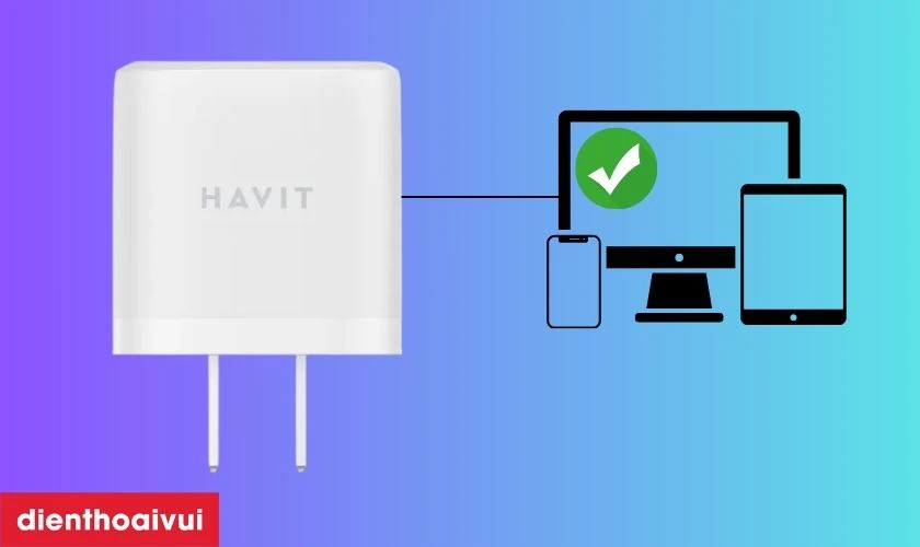 Củ sạc Havit UC166 tương thích với nhiều thiết bị hỗ trợ cổng Type C và Type A