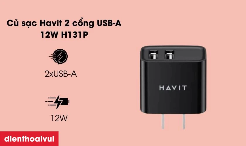 Havit H131P 2 cổng Type A 12W tích hợp sạc nhanh đáp ứng nhu cầu sử dụng của bạn