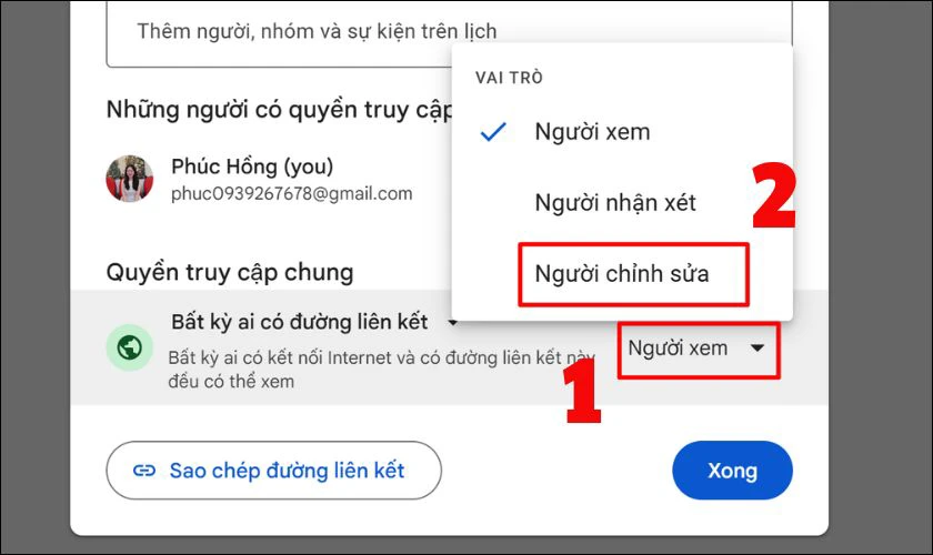 Tiếp tục chọn nút Người xem và lựa chọn quyền