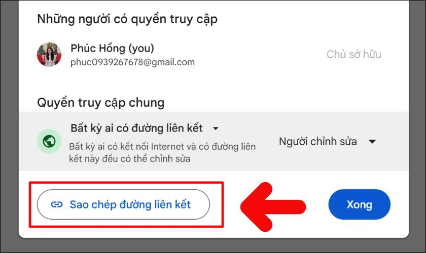 Cick chuột vào nút Sao chép đường liên kết