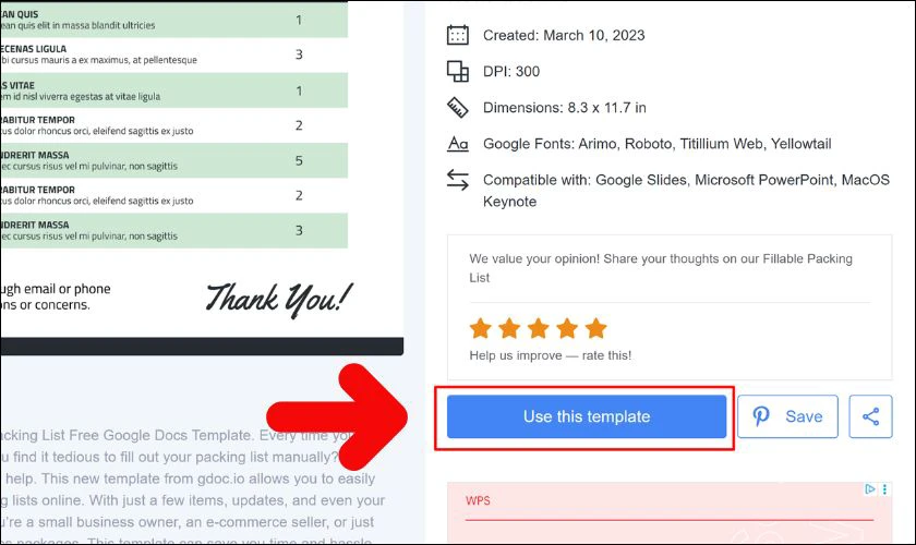 Chọn vào “Use this Template” để sử dụng