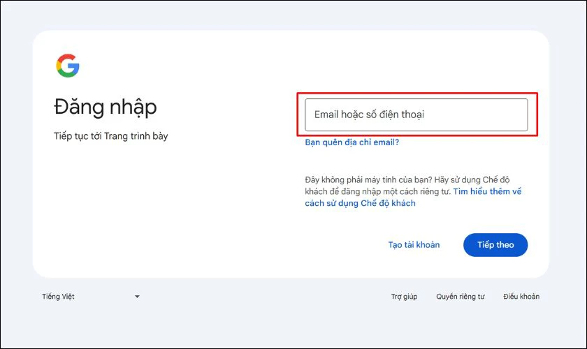 Đăng nhập tài khoản Google của bạn