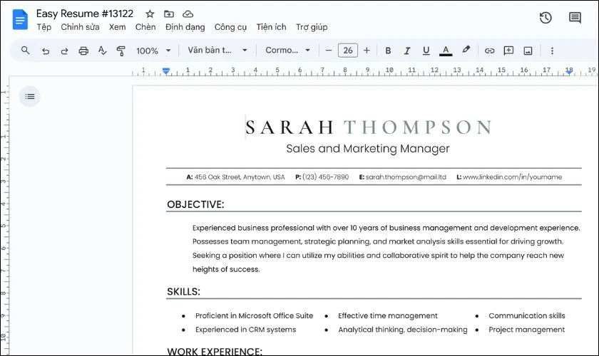 Tùy chỉnh CV Template Google Docs theo mong muốn