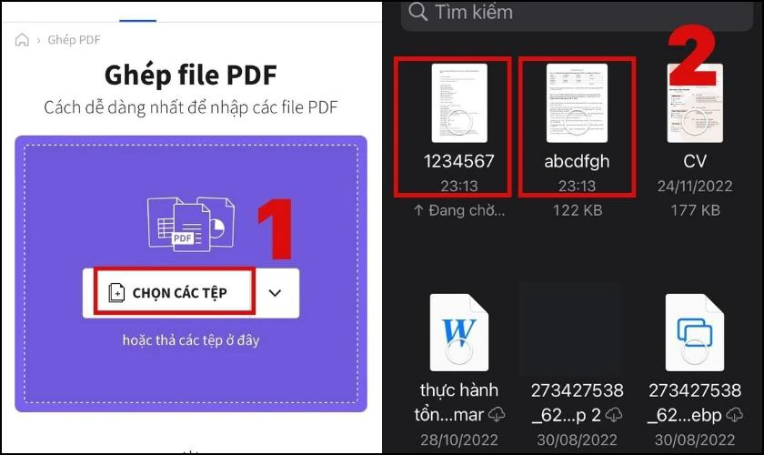 Chọn các file Word cần ghép thành 1