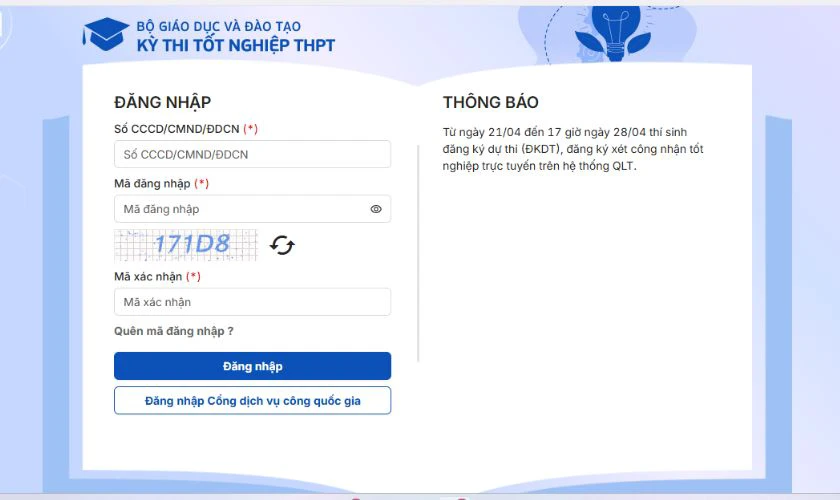 Đăng ký dự thi THPT trực tuyến