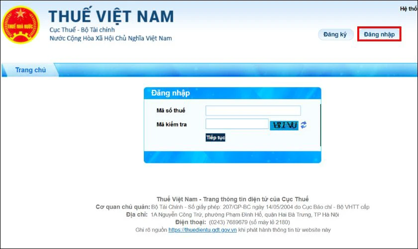Truy cập web thuedientu.gdt.gov.vn và đăng nhập