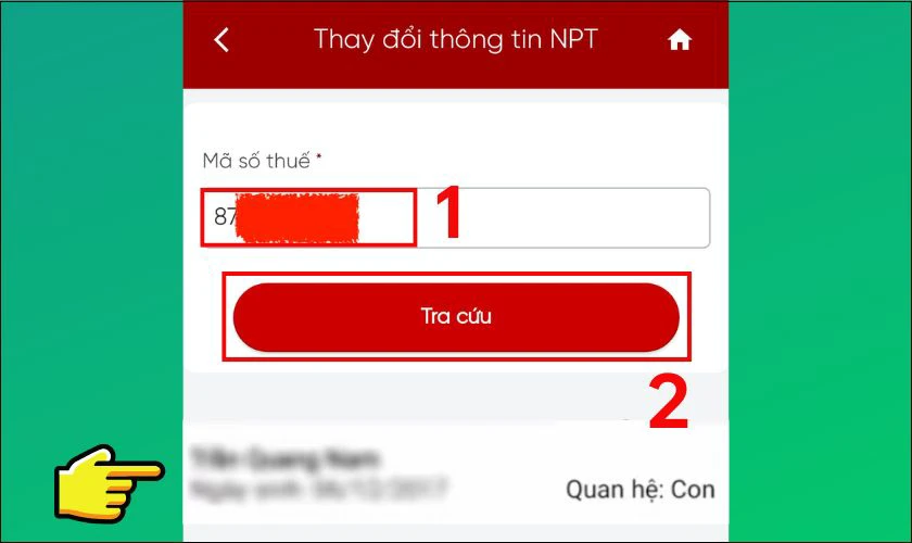 Nhập chính xác mã số thuế, sau đó, bấm vào nút Tra cứu