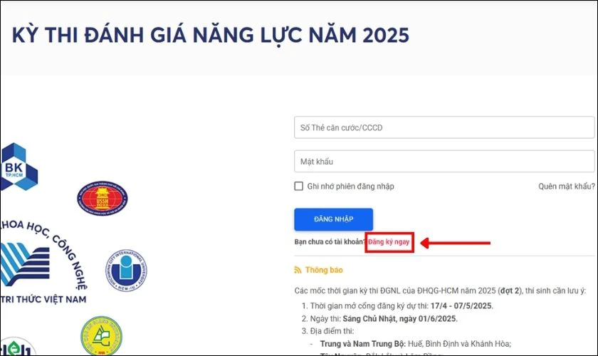 Đăng ký thi Đánh giá năng lực 2025 chi tiết nhất