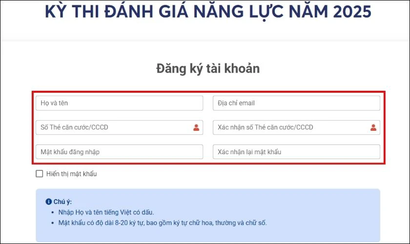 Điền đầy đủ thông tin cá nhân
