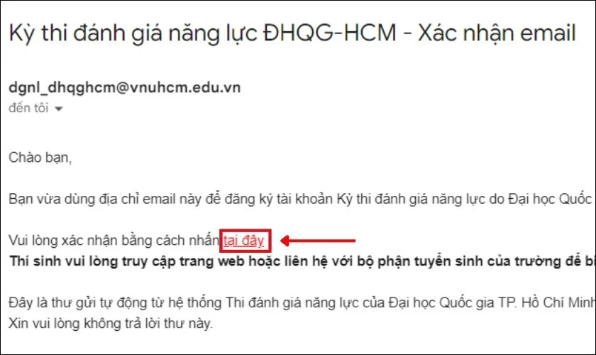 Mở email đã đăng ký và nhấn vào liên kết tại nút tại đây