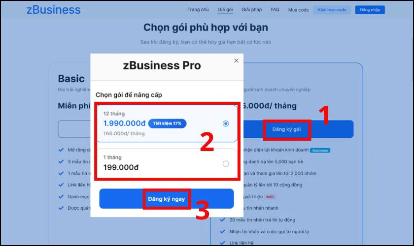 Chọn vào gói Pro