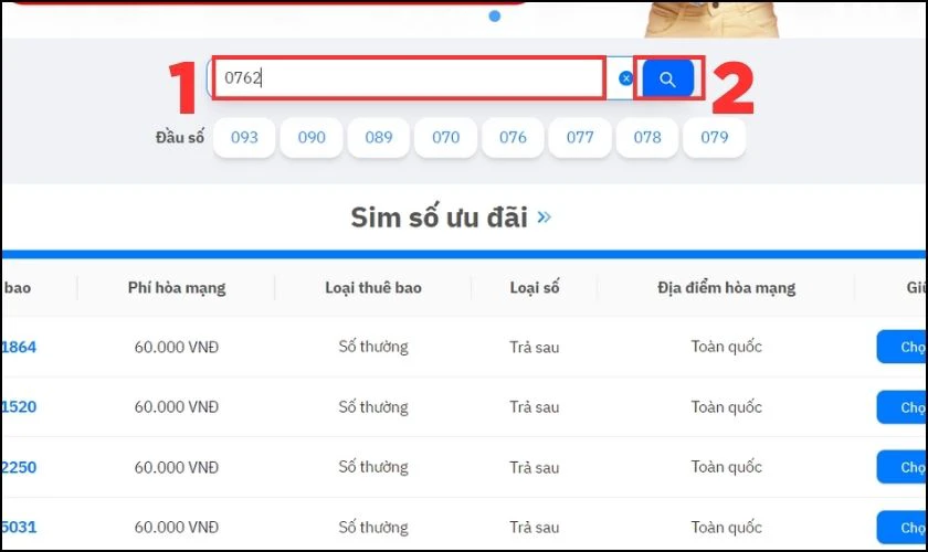 Gõ số 0762 tại thanh tìm kiếm và nhấn tìm kiếm