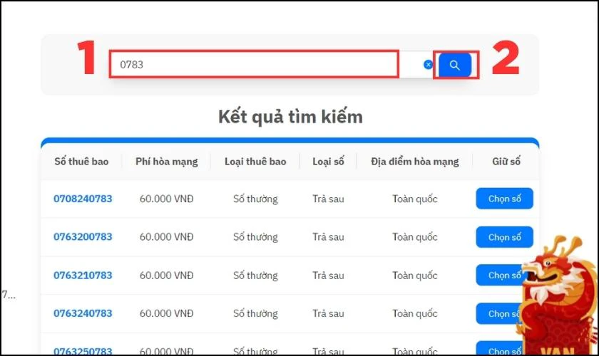Gõ số mà bạn muốn tìm và nhấn Tìm kiếm