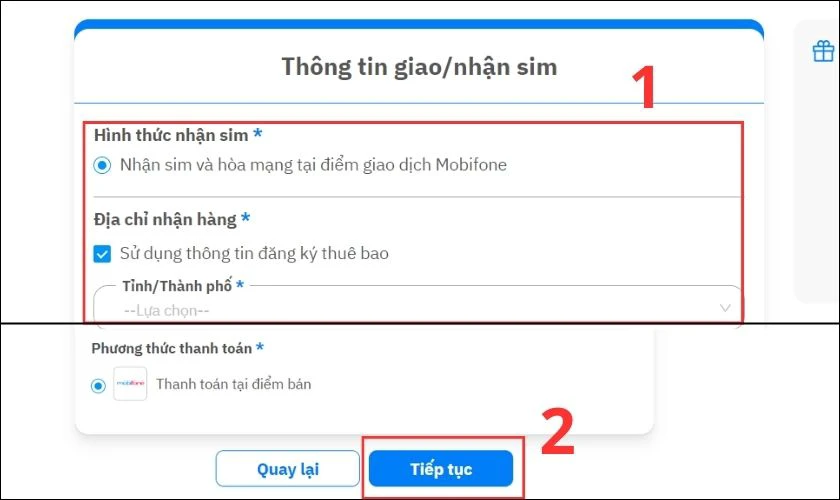 Bạn cần đến trực tiếp cửa hàng MobiFone để thanh toán mua SIM