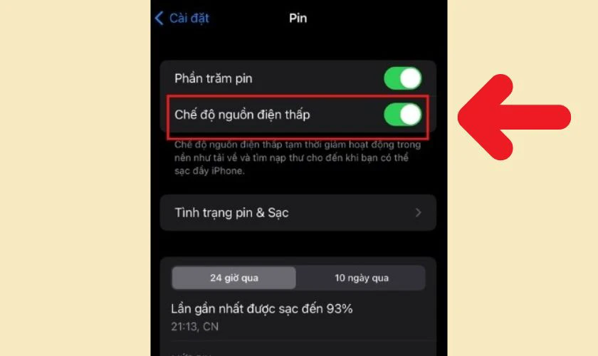 Gạt tắt Chế độ nguồn điện thấp