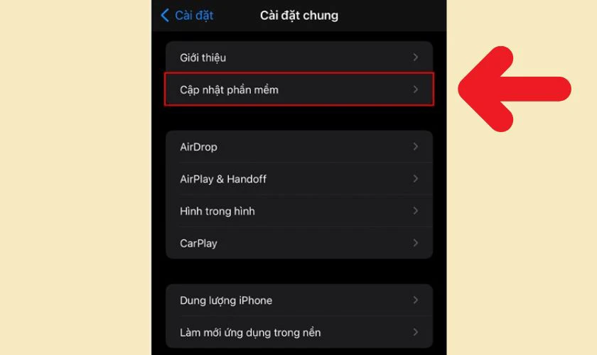 Trong giao diện mới hiện ra, hãy chọn Cập nhật phần mềm