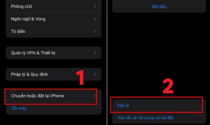 Tiếp tục chọn Chuyển hoặc đặt lại iPhone