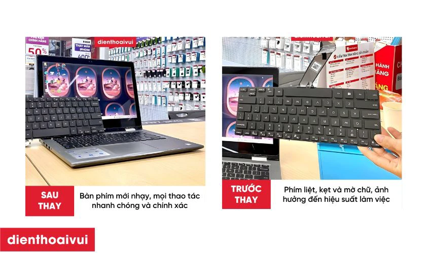 Thay b&agrave;n ph&iacute;m laptop nhanh gọn, lấy liền tại Điện Thoại Vui