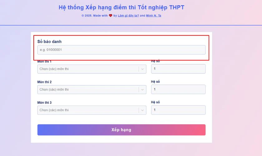 Điểm thi mình đứng thứ mấy toàn quốc ranking2025.tnminh.com: Bước 3