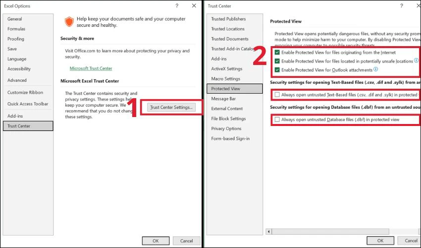 Cách diệt virus macro trong Excel - Kích hoạt chế độ bảo vệ xem