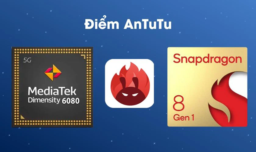 Điểm AnTuTu giữa chip Dimensity 6080 và chip Qualcomm Snapdragon 8 Gen 1 như thế nào?