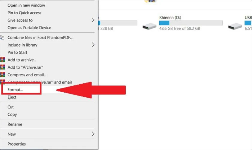 Thực hiện định dạng thẻ nhớ sang NTFS