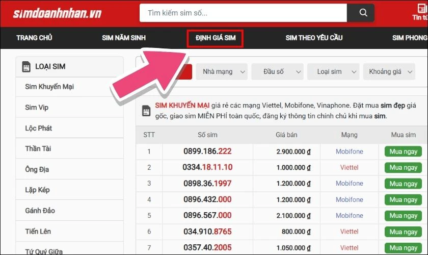 Truy cập ứng dụng định giá số điện thoại