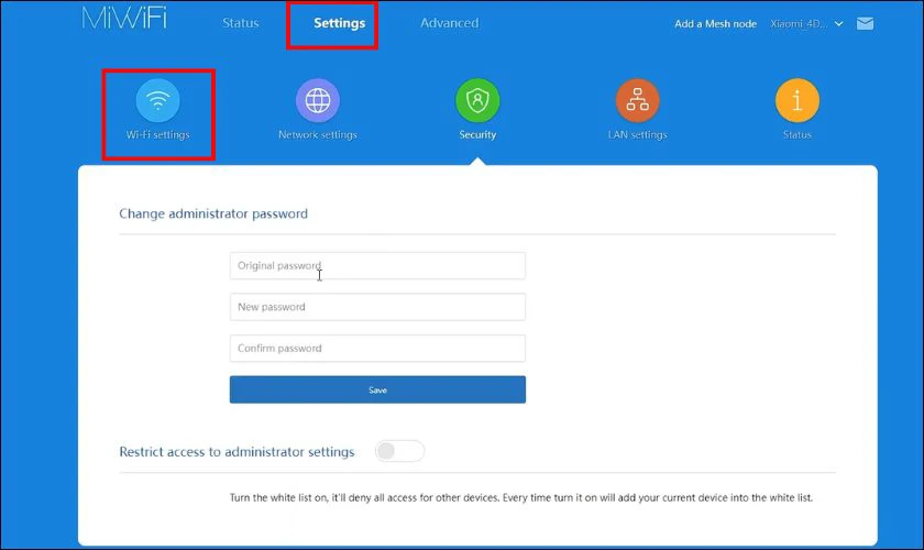 Chọn Settings ở góc trên cùng màn hình để thay đổi cài đặt rồi nhấn vào Wi-Fi settings