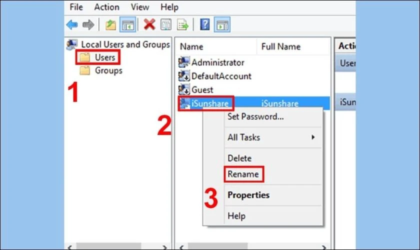 Thay đổi tên trên Win 10 bằng Local Users and Groups