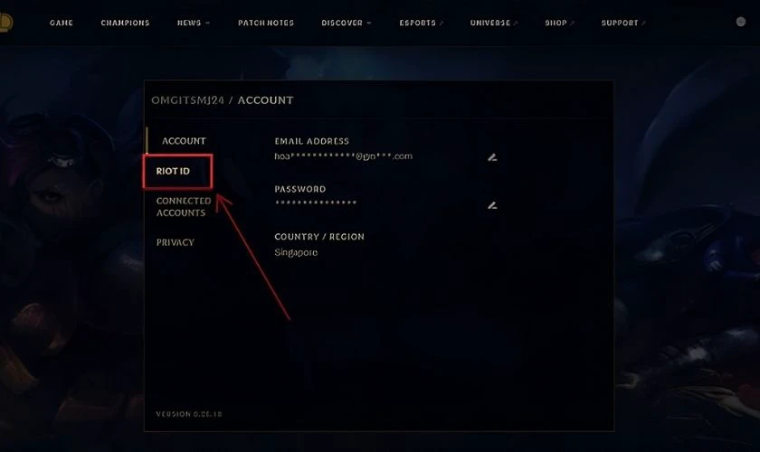 Truy cập vào tài khoản Riot, đến phần Account, nhấn chọn “ID Riot